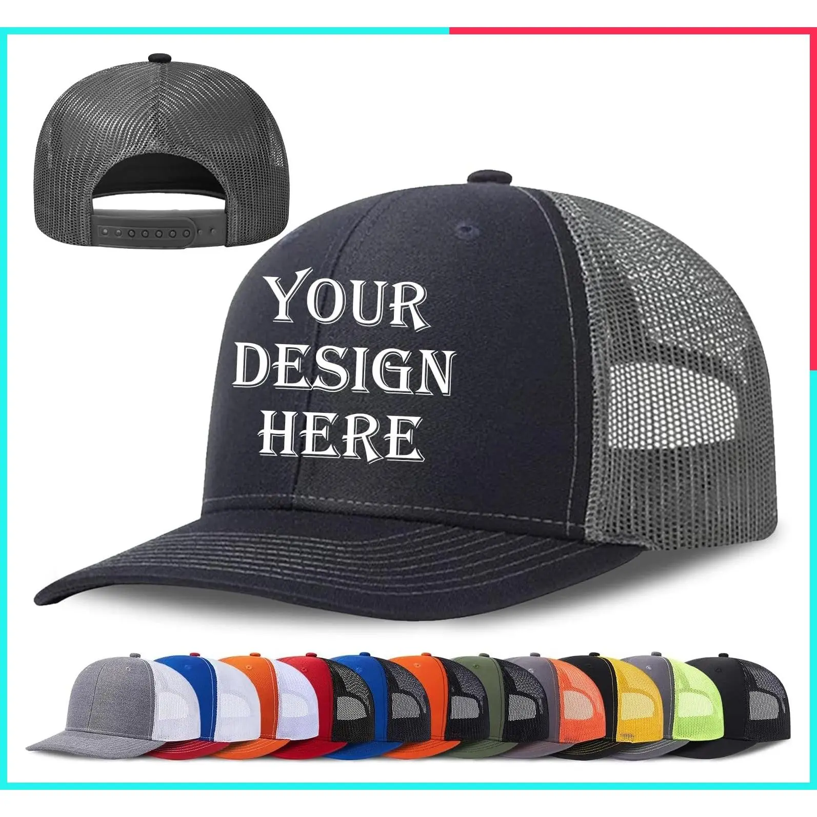 Custom Trucker Hats - Design Your Own with Text, Logo or Image - Personalized Embroidered Baseball Caps for Men and Women - Bulk Gifts
