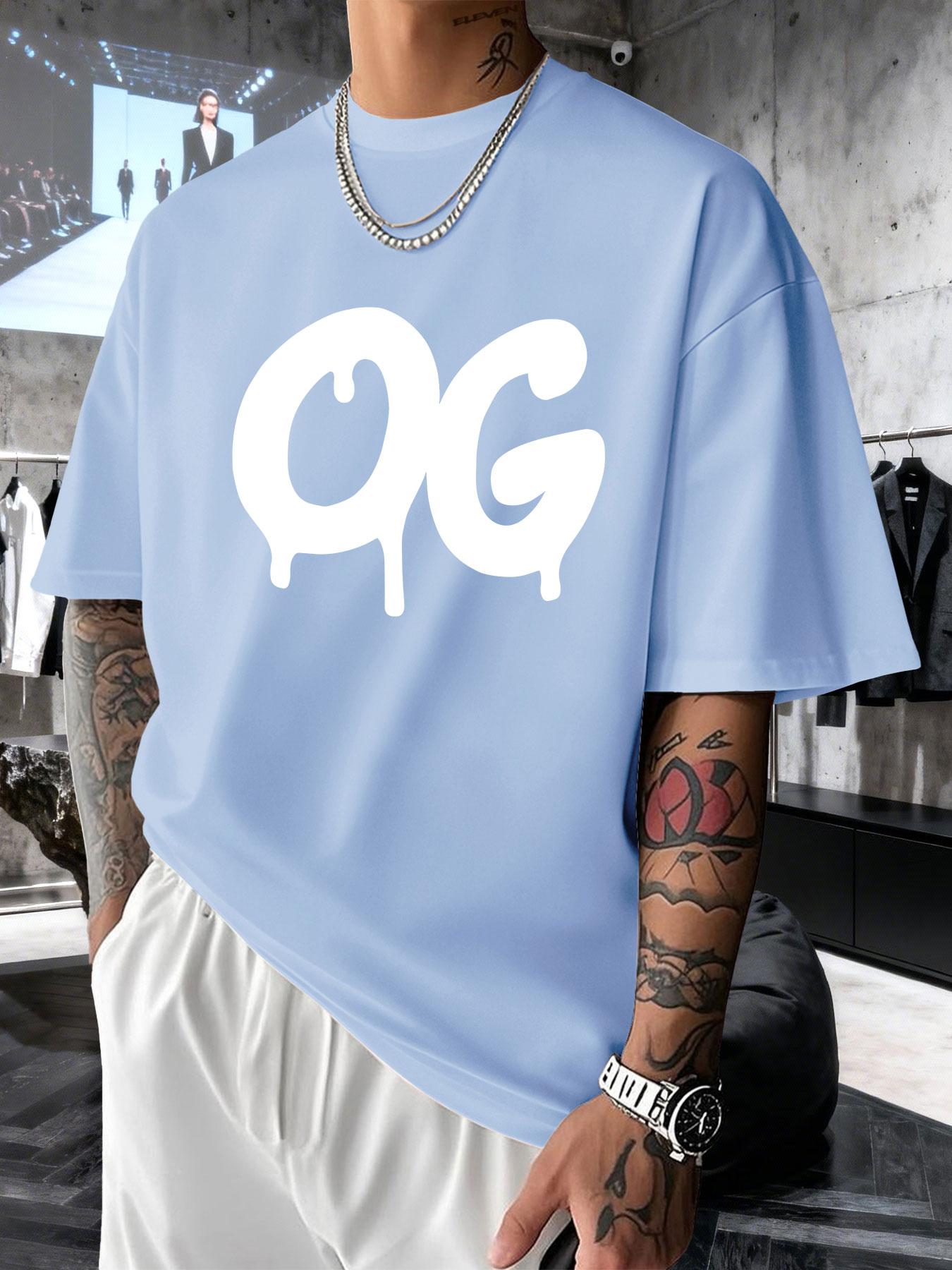 Men's Short Sleeve T-Shirt Summer Og Creative Graffiti Print, American Streetwear Original Gangster Loose Fit Long Top