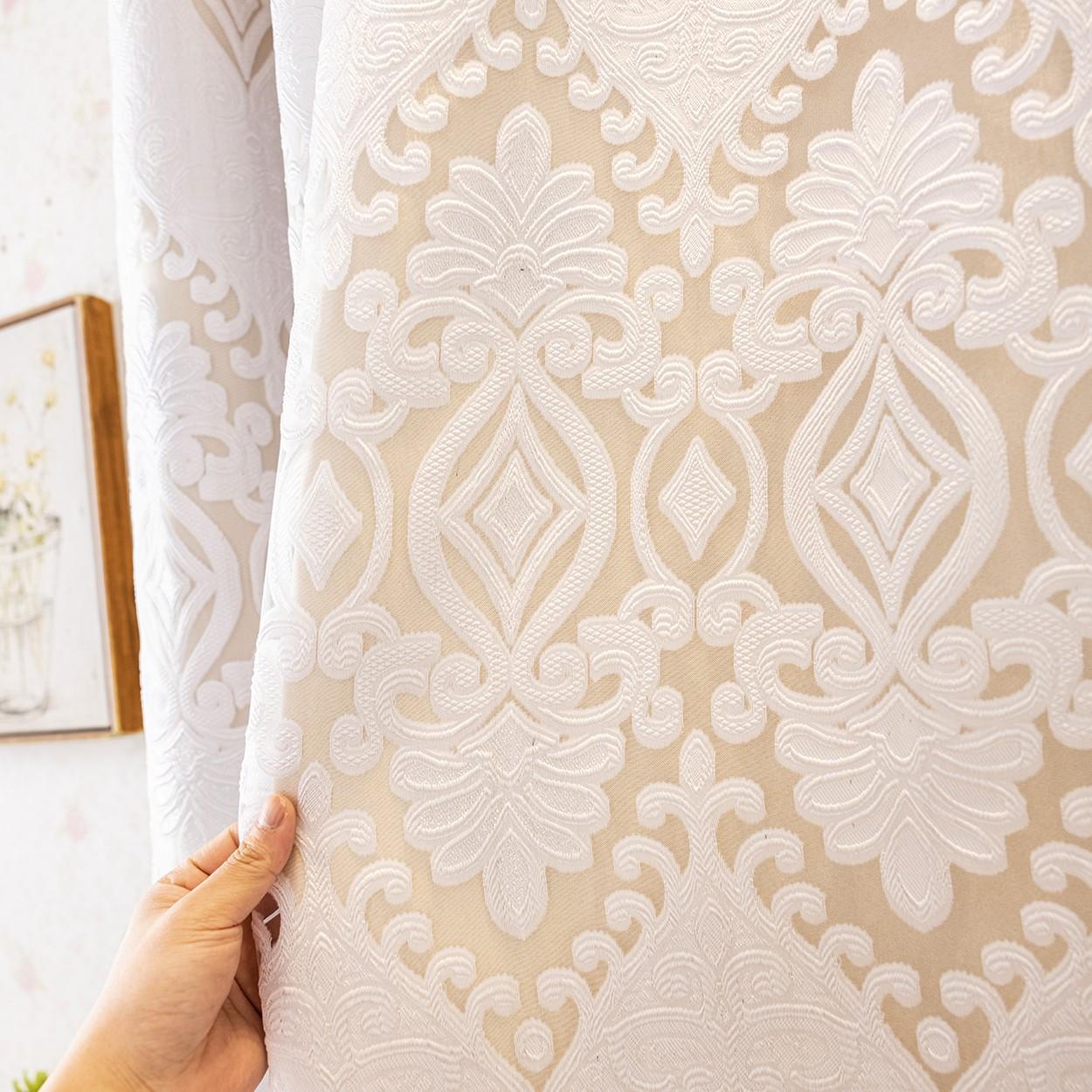 French Vintage Sheer Curtain, Top Drape Design, Ring Suspension, Suitable for Living Room, Bedroom, Balcony, Floor-To-Ceiling Windows, Home Decor