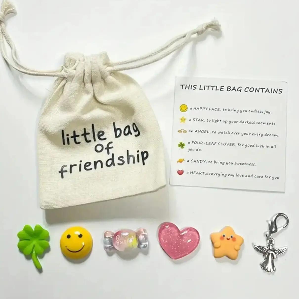 1Set Special Friendship Pouch, Including Four-Leaf Clover, Little Angel Keychain And Star-Shaped Ornaments, Gift Friendship Blessing Card, Gift For Friends, Classmates, Besties, Best Friends, Suitable For Party, Birthday, Graduation Season Gifts