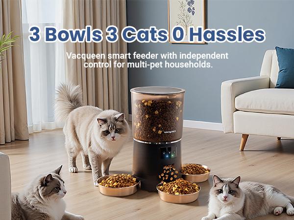 Automatic Cat Feeder for 3 Cats, 6L/25 Cups Smart WiFi Pet Feeder, Strong Anti-Jam System, Dual-Effect Desiccant Cat Food Dispenser, with 10S Voice Recorder for Cats and Small Dog