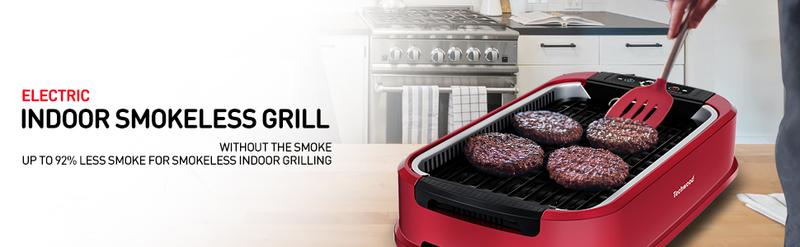 Techwood Indoor Smokeless Grill 1500W Electric BBQ with Temperature Control Korean Grill Removable Non-Stick Plates Tempered Glass Lid Red grill rack electric mini