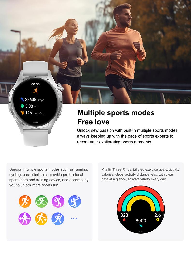 Men's and women's smart watch, HD AMOLED touch screen, compatible with Android and iOS systems, AI voice assistant, Bluetooth call answering, heart rate monitoring, fitness tracker, over 100 sports modes, multiple watch straps set, couples' watch.