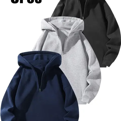 Men's Solid Plain Zip-Up Knit Hoodie, Casual Sporty Hoodies, Casual Loose Long Sleeve Hooded Sweatshirt for Daily Wear, Men's Clothes for All Seasons, Casual Cozy Sweatshirt, Casual Hooded Sweatshirts, Menswear