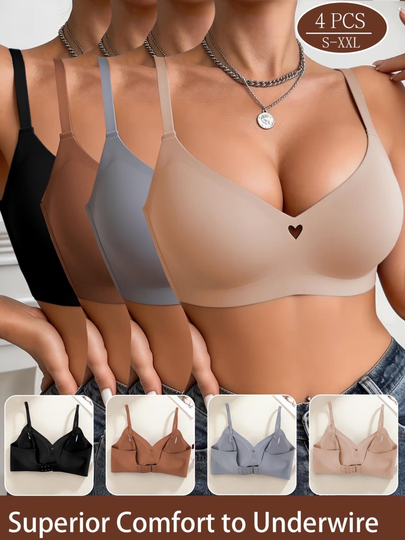 Women's Seamless Jelly Bra, Push-Up V-Neck Wireless Lingerie, Max Support, All Seasons, Casual Style, 1/2/4 Pieces Set