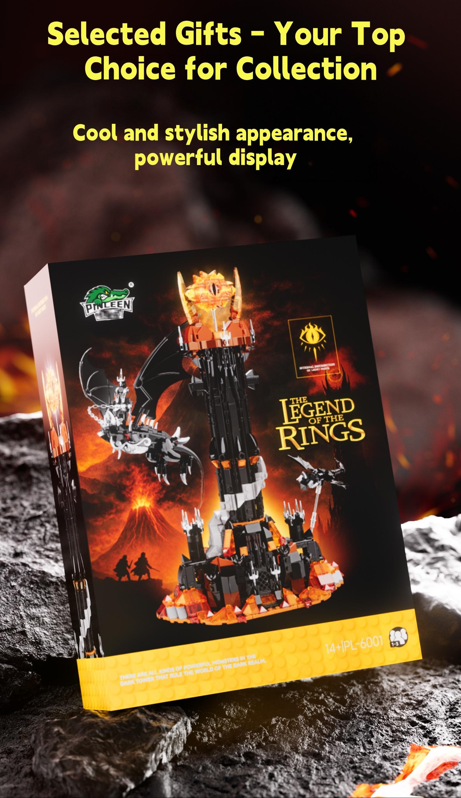 Pl6001 Dark Dragon and Magic Tower Castle Building Set, Model Kit, Creative Decor Statue, LED Light, Ideal Gift for Collectors