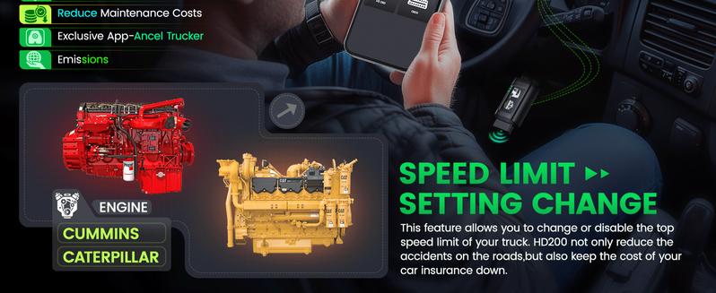 ANCEL HD200 Bluetooth Heavy Duty Truck Scanner, Speed Limit Reset Tool for Cummins & Caterpillar Engines Diesel Diagnostic Tool, All System 2 In 1 HDOBD & OBD2 Truck & Car Code Reader, Lifetime Free Updates, Auto Automotive Vehicle Repair  Tool