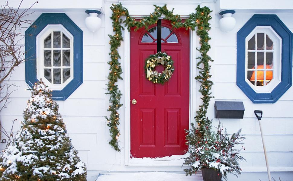 Wreath Hanger for Front Door, Adjustable 15 to 25 Inches Wreath Hangers, 20 lbs Larger Door Upgrade Wreath Hanger, Christmas (Black)