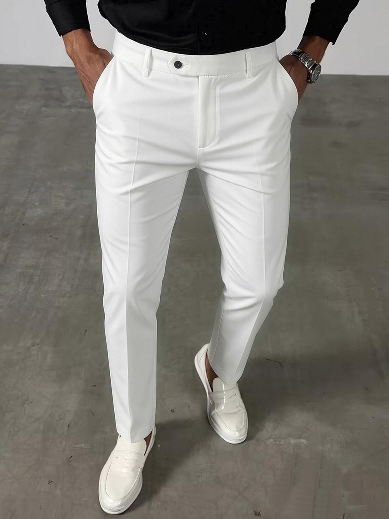 YYT1 Men's Business Casual Pleated Suit Pants, Slant Pockets, All-Season Easy-Care Trousers