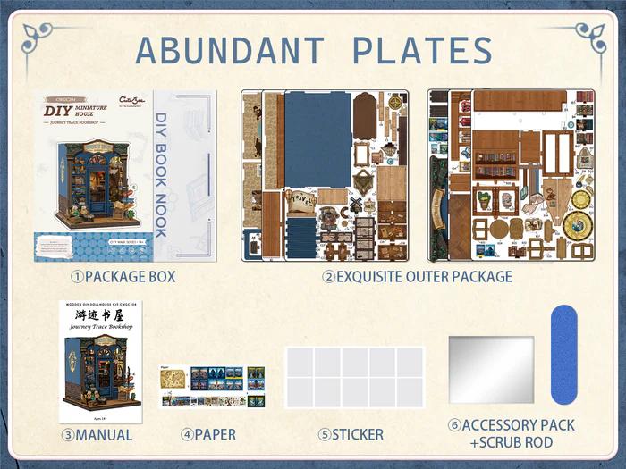 CUTEBEE DIY 3D Book Nook Kit Journey Trace Bookshop – Miniature Wooden Streetscape Bookstore with LED Light, Handmade 3D Dollhouse Decor | Holiday, Christmas and Black Friday Gift