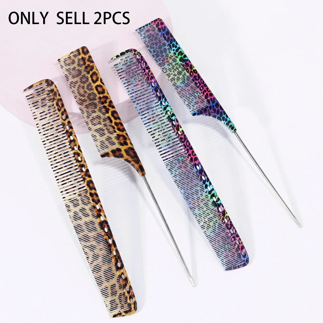 2-Piece Haircut Comb Set, Pointed Tail Comb and Dual-Sided Styling Comb, Hair Styling Combs, Leopard Print, Heat-Resistant Durable Plastic, Suitable for All Hair Types