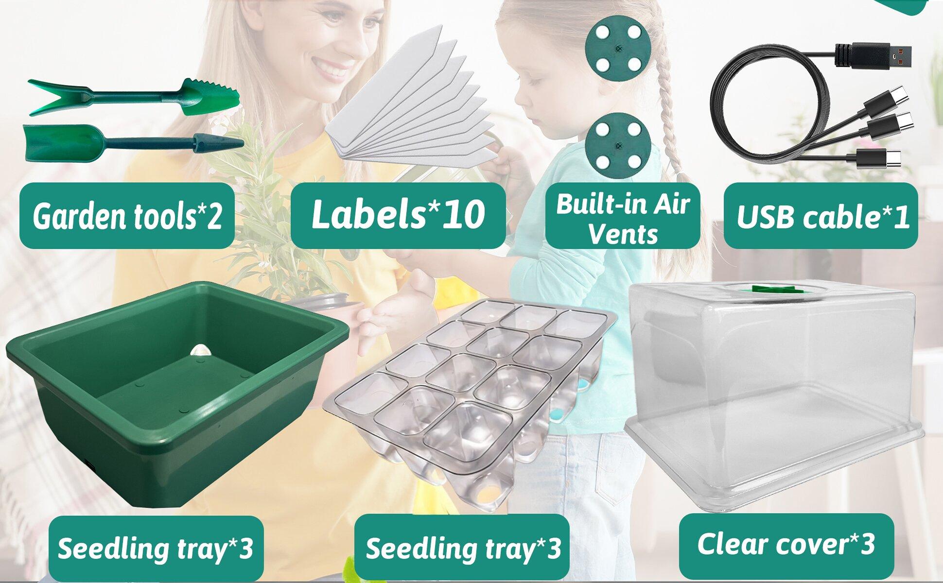 Seed Starter Kit with Integrated Heat, 24-Cell Plant Starter Tray Set, 2-Pack Propagation Trays with Humidity Dome, Mini Greenhouse Germination Kit for Seedlings, Plant Growing Set #GLOBAL PICKS