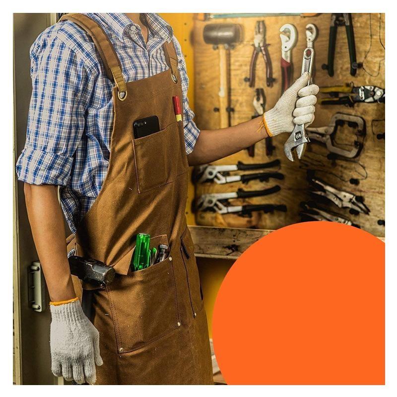 Canvas Apron with Multiple Pockets, Durable Apron with Adjustable Shoulder Straps, Ideal for Carpenters & Garden Maintenance Workers