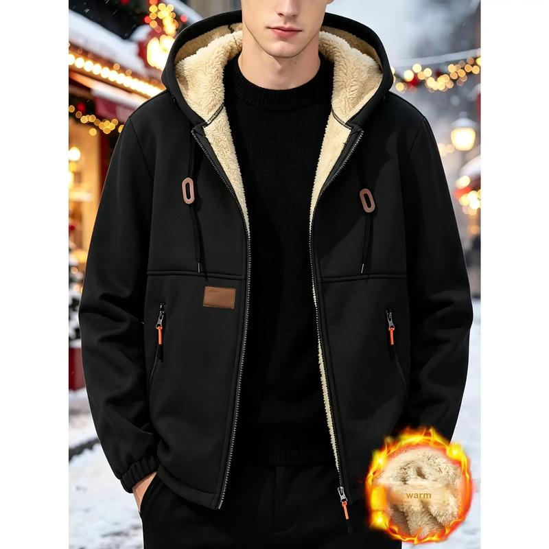 Men's Hooded Fleece Cardigan Jacket - Longsleeves, Thick, Loose, Drawstring, Zipper Pockets, Warmth, Comfortable Daily Autumn Winter Casual Sports Outerwear