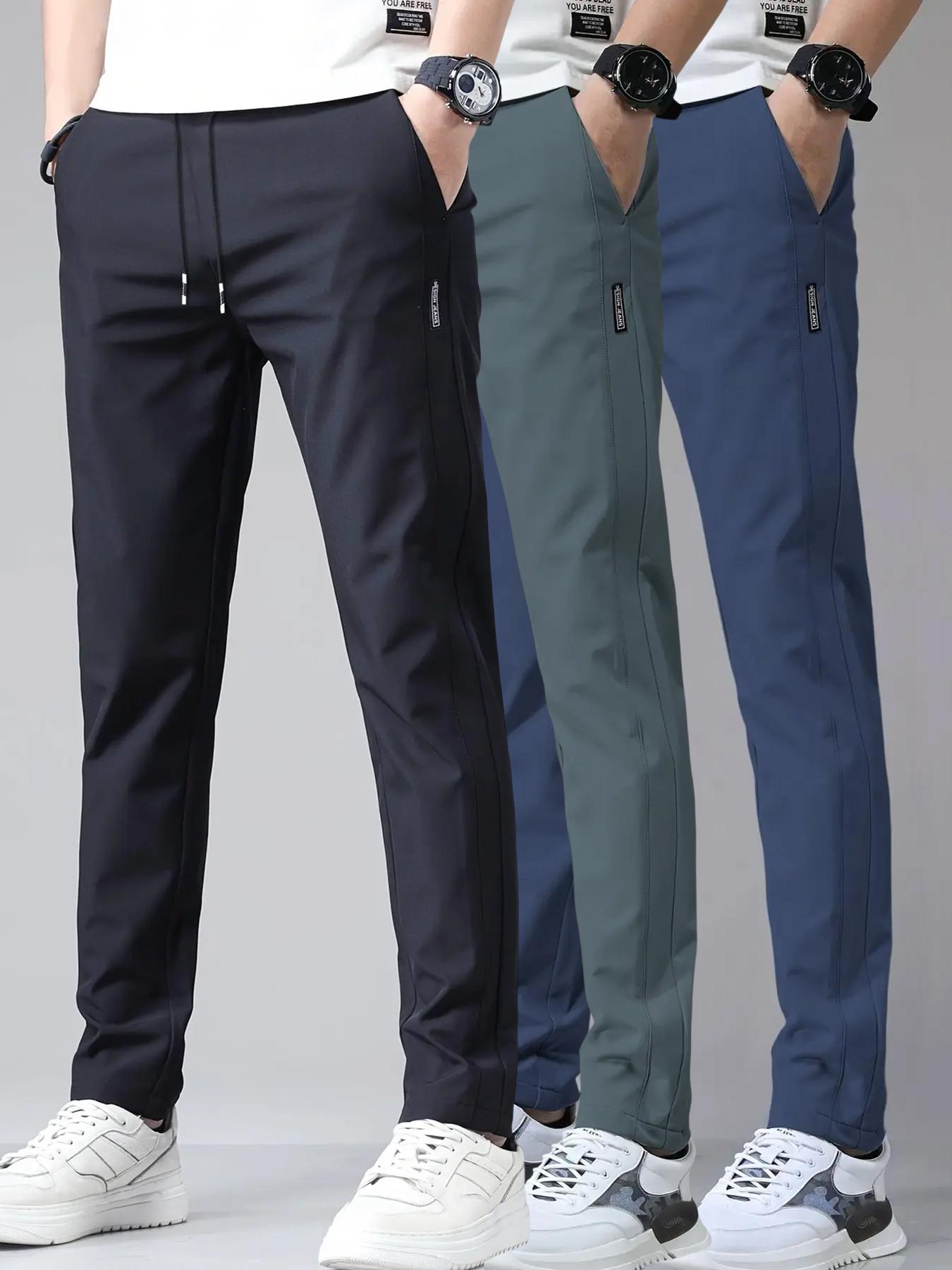 Men's Solid Color Casual Pants, Comfortable Regular Fit, Casual Stretch Waist, Daily Use Men's Trousers, Stylish and Versatile Design for Everyday Wear