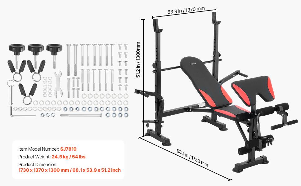 VEVOR Weight Bench, Multi-Functional Adjustable Weight Bench Press for Full Body Workout, 660lbs Exercise Sit up Bench for Home Gym Strength Training, Flat Bench with Quick Folding Fast Adjustment