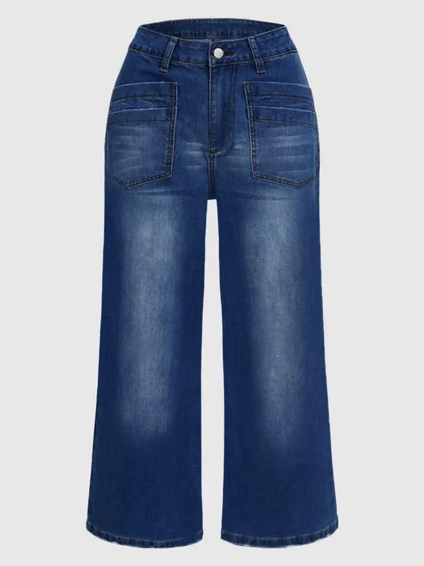 Women's Loose-Fitting Denim Wide Leg Pants, Casual Fashion Jeans, Womenswear, All Seasons Wear, Plain Pattern, Pockets, Comfortable and Stylish