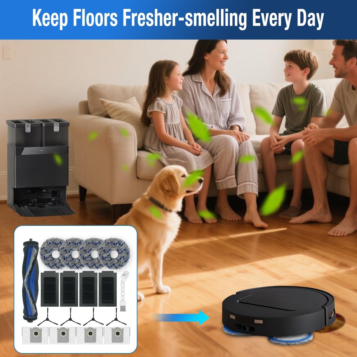 18 Pieces Accessories Replacement Parts for Ecovacs Deebot T50 Max/T50 Pro/T50 Omni/T50 Pro Omni, 1 Main Brush, 4 Filters, 4 Wipes, 4 Side Brushes, 4 Dust Bags, 1 Cleaning Brush