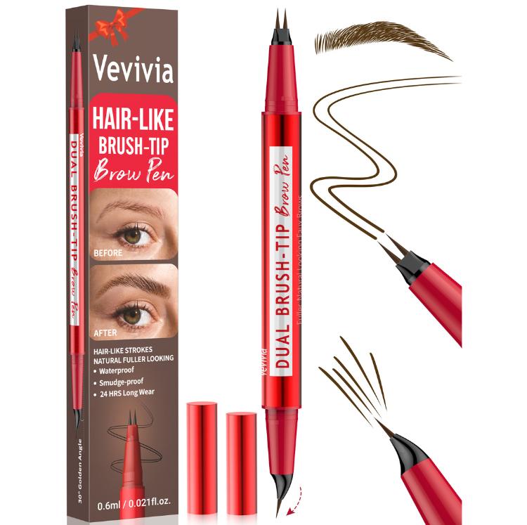 Vevivia Eyebrow Pencils for Women - Eyebrow Pen with Dual-Brush-Tip & Curved Tip for Natural Fuller-Looking Brows, Precise Hair-Like Strokes for All Brow Types, Last All-Day Brow Makeup