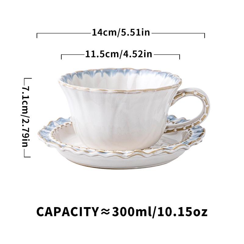 Vintage Palace Style Blue Skirt Latte Art Cup Set, Elegant Carved Ceramic Coffee Mug, Breakfast Water Cup, Mug Set, Latte Mugs for Tea Coffee Milk for Home Office Espresso Cups, Perfect Gift for Coffee Lovers, Stylish Latte Art Mug