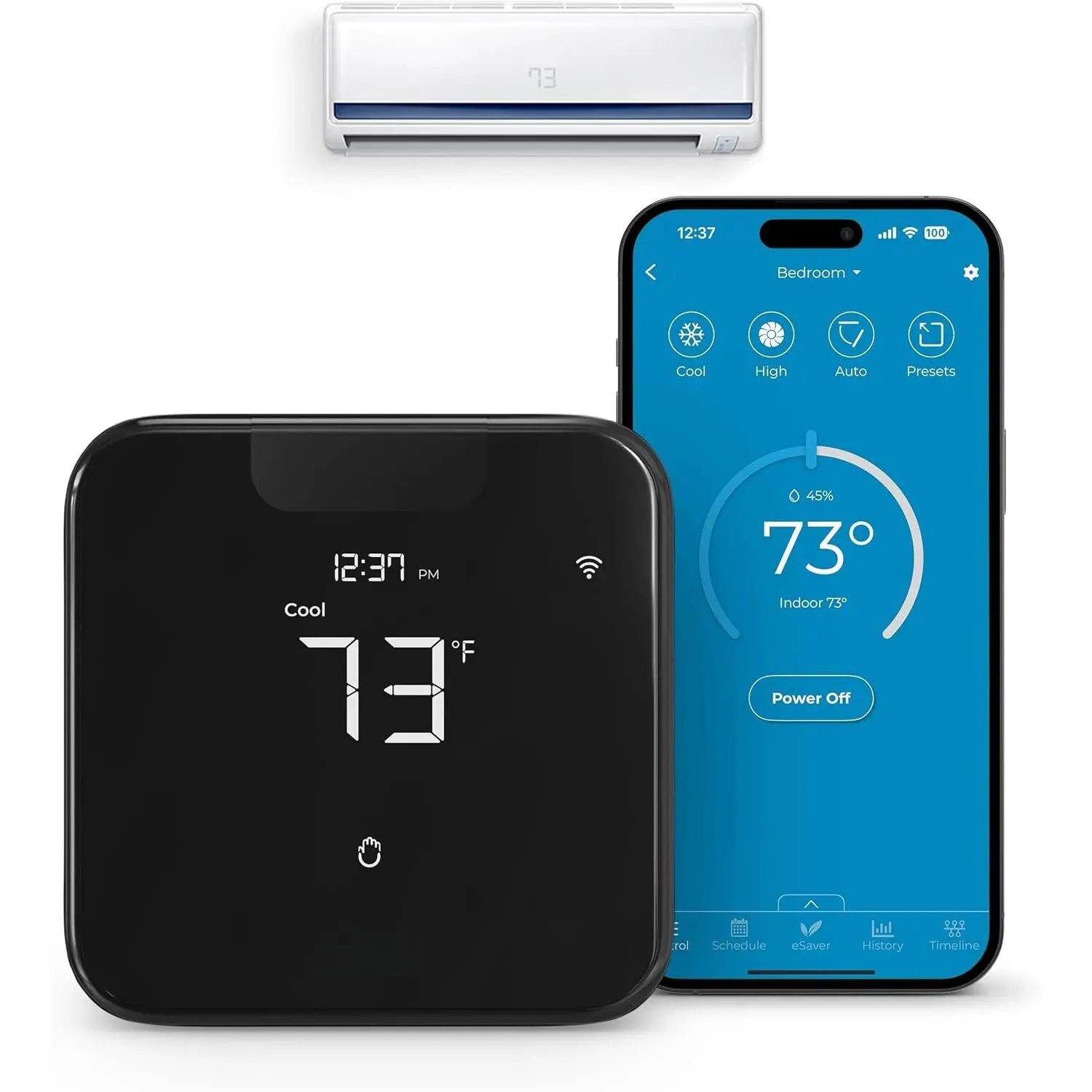 Max  WiFi Thermostat for Mini-Split, Window, Portable AC (Black) | AHR Product of the Year |  AC Controller | AI-Based Tech | Free App, No Subscription | Alexa, , IFTTT, SmartThings