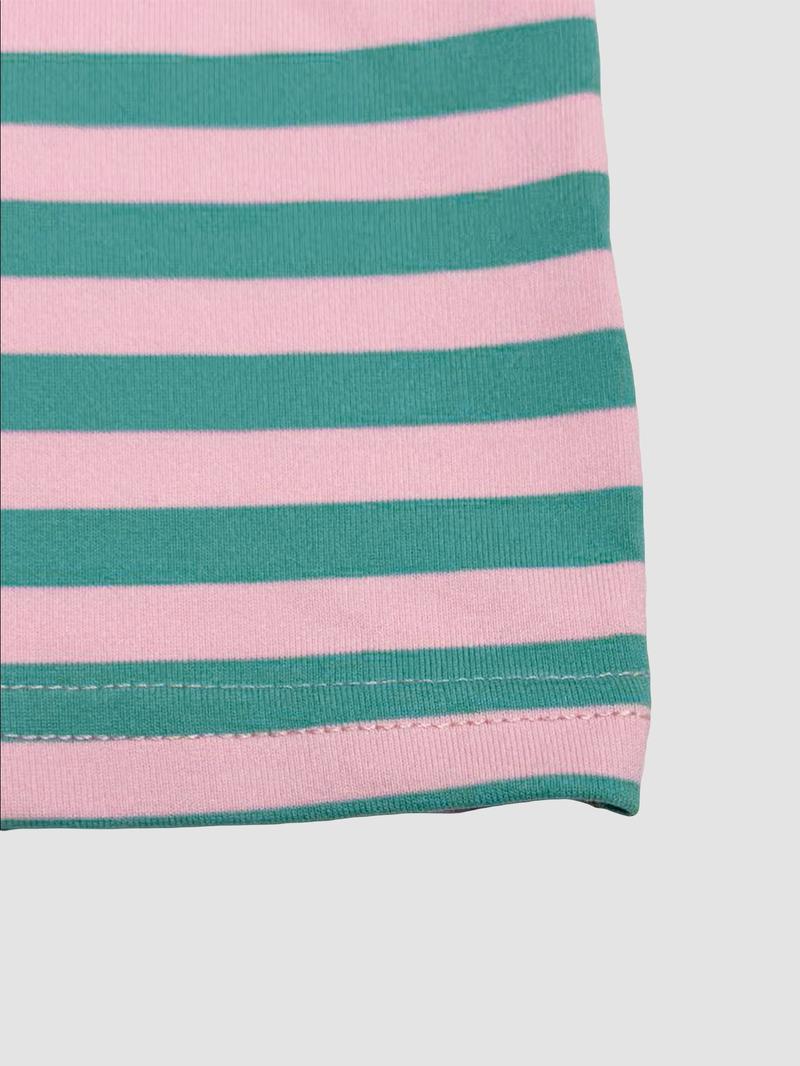 Valentine's Day Women's Casual Striped Long Sleeve Top & Shorts Set, Loose Fit, All Season, Comfortable Travel Clothing for Daily Wear