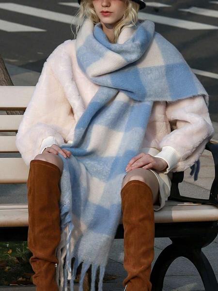 Women's Striped Cashmere Scarf, Soft Warm Woven Fabric, Casual Style, Perfect for Fall & Winter, Daily Wear, Travel Gift, Tassel Decor Shawl