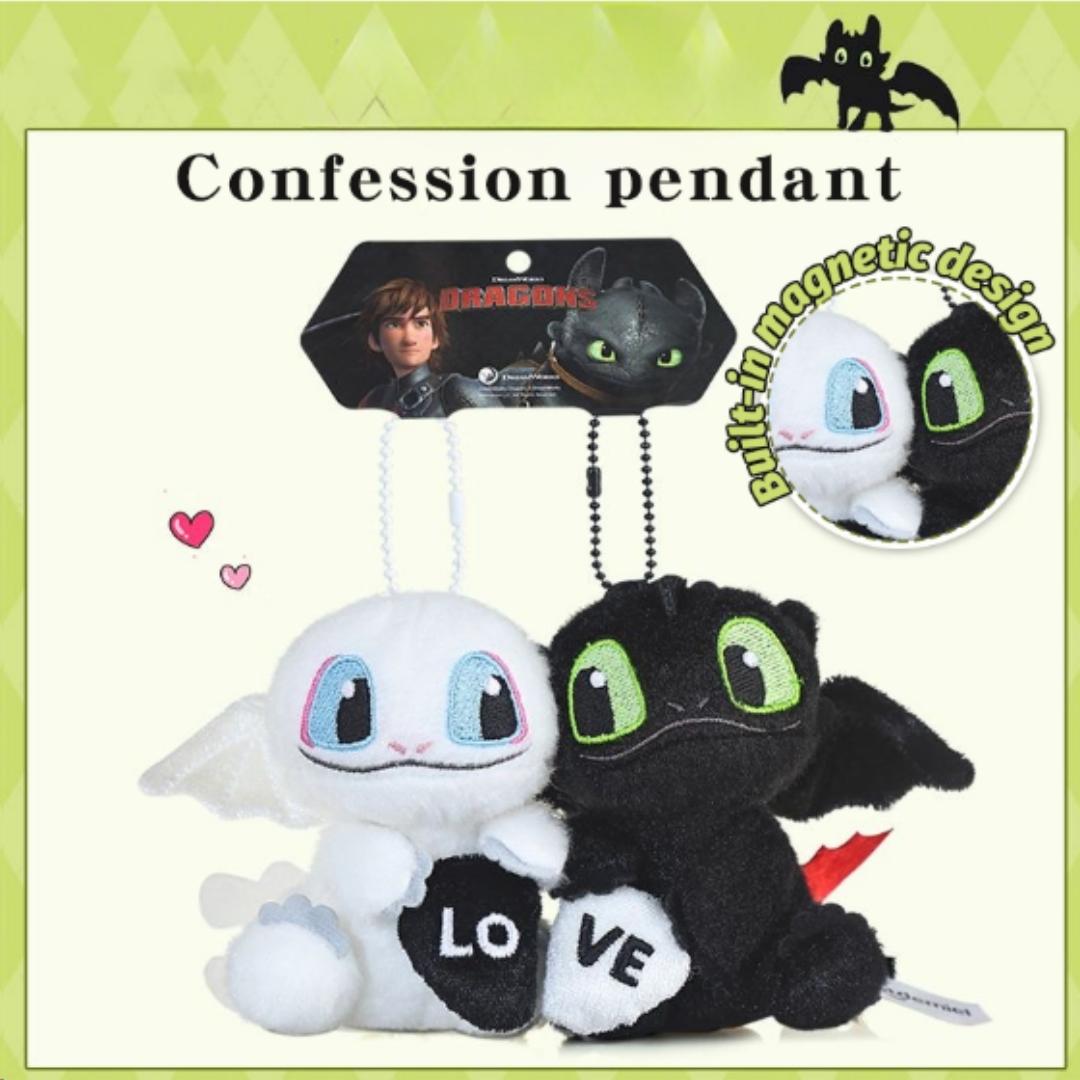 Authentic Collaboration Global Dragon Trainer Toothless Bag Charm,Toothless Love Magnet Hanging Decoration,  Valentine's Day Gift, Couple Keychain.One pair (black + white)
