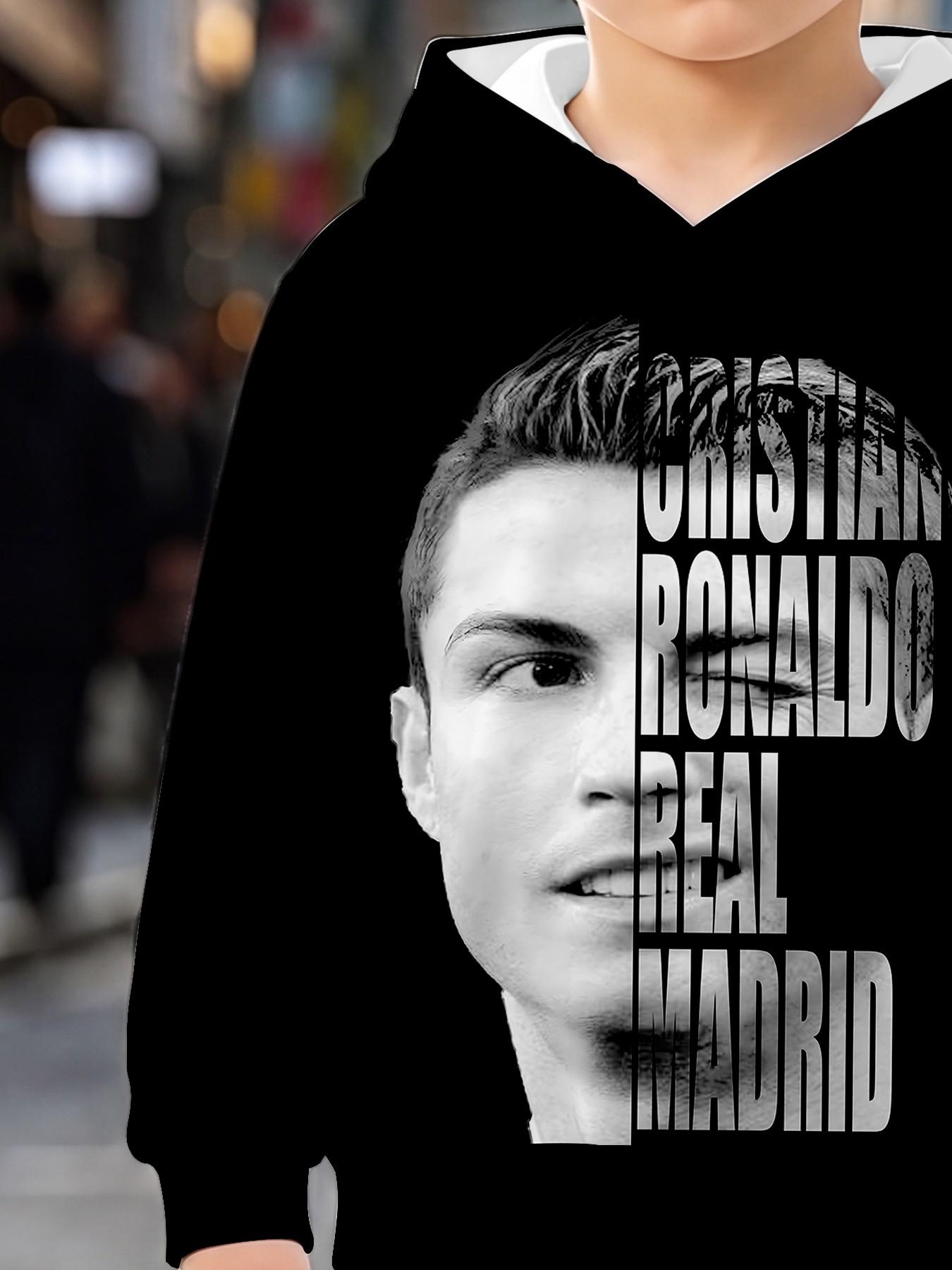 Cristiano Portrait Unisex Kids Sweatshirt and Pants Set, Long Sleeve Loose Fit, Fall Winter Casual Wear, All over Print