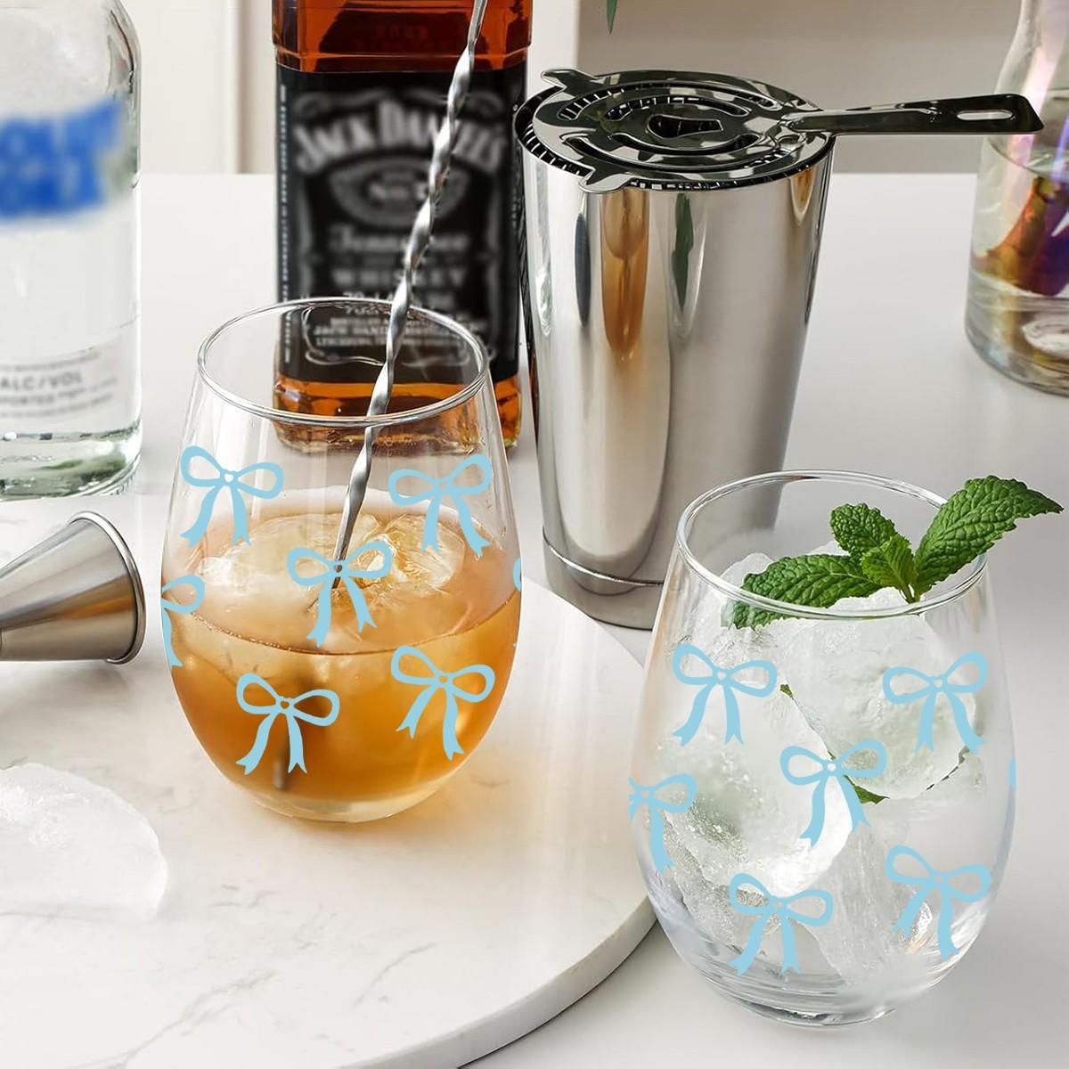 Bow Pattern Stemless Wine Glasses Set, No Stem Wine Glasses, 1/4-Pack, 18oz/540ML Transparent Wine Cups, Ideal for Restaurants & Daily Use