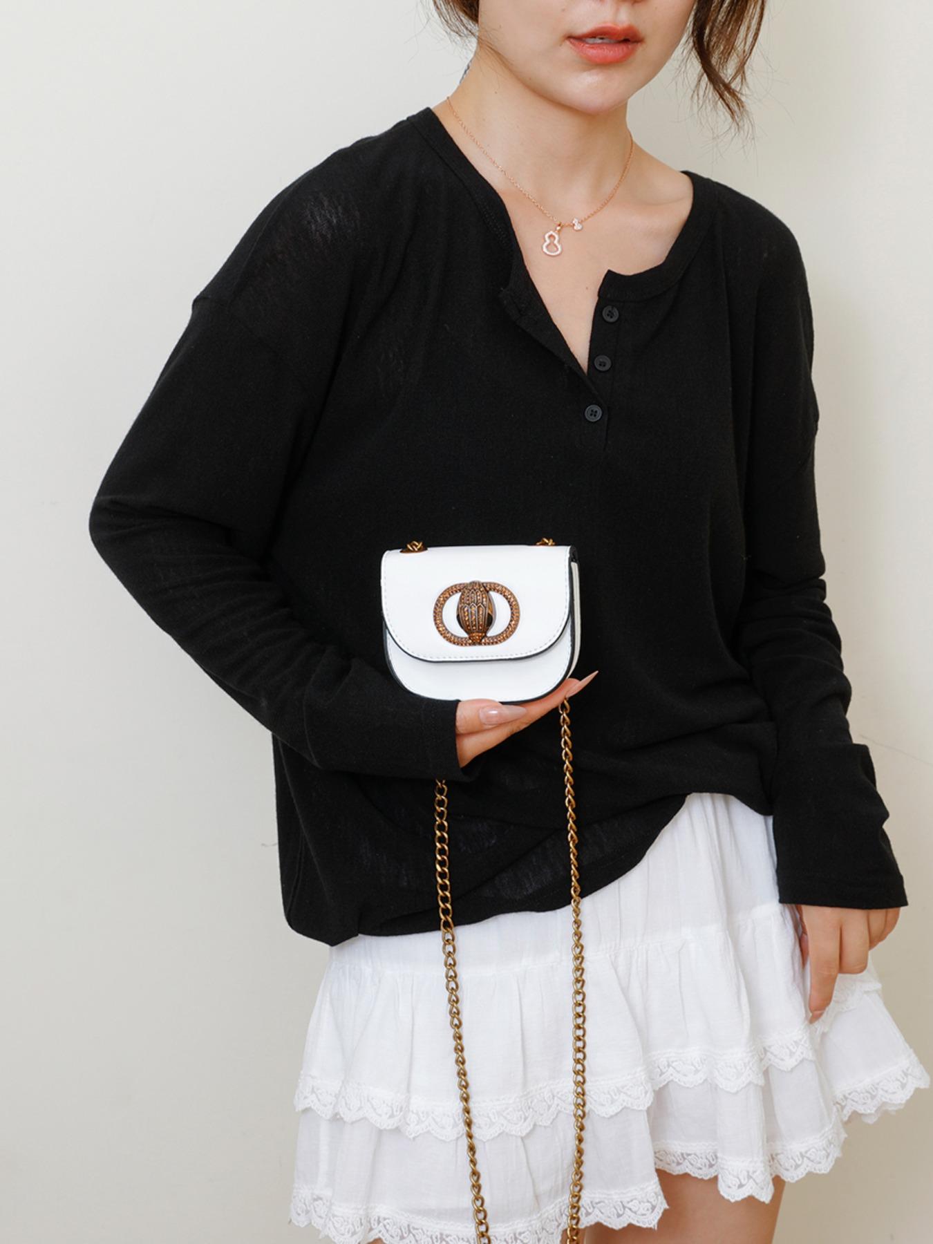 New Mini Chain Bag, Solid Color Flap Closure, Half Round Crossbody Bag, High-End Single Shoulder Fashion, Trendy Luxurious Handbag, Crescent Bag, Lightweight Crossbody Bag