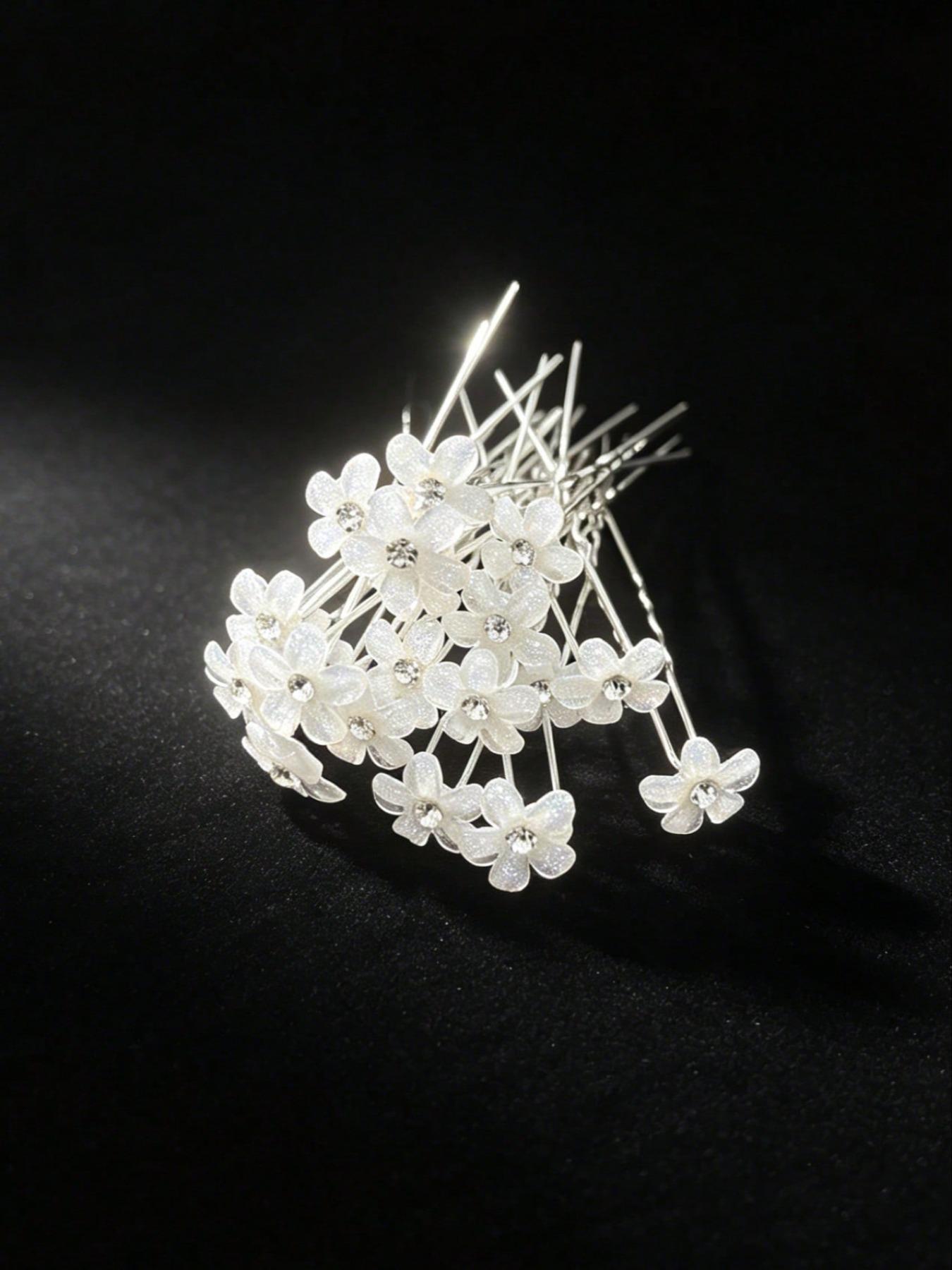20 Pcs Women's Elegant Floral Hair Pins, Sparkly Flower Hair Accessories, Portable U-Type Hairpins, Suitable for Hanfu/qipao, Wedding Party Decor