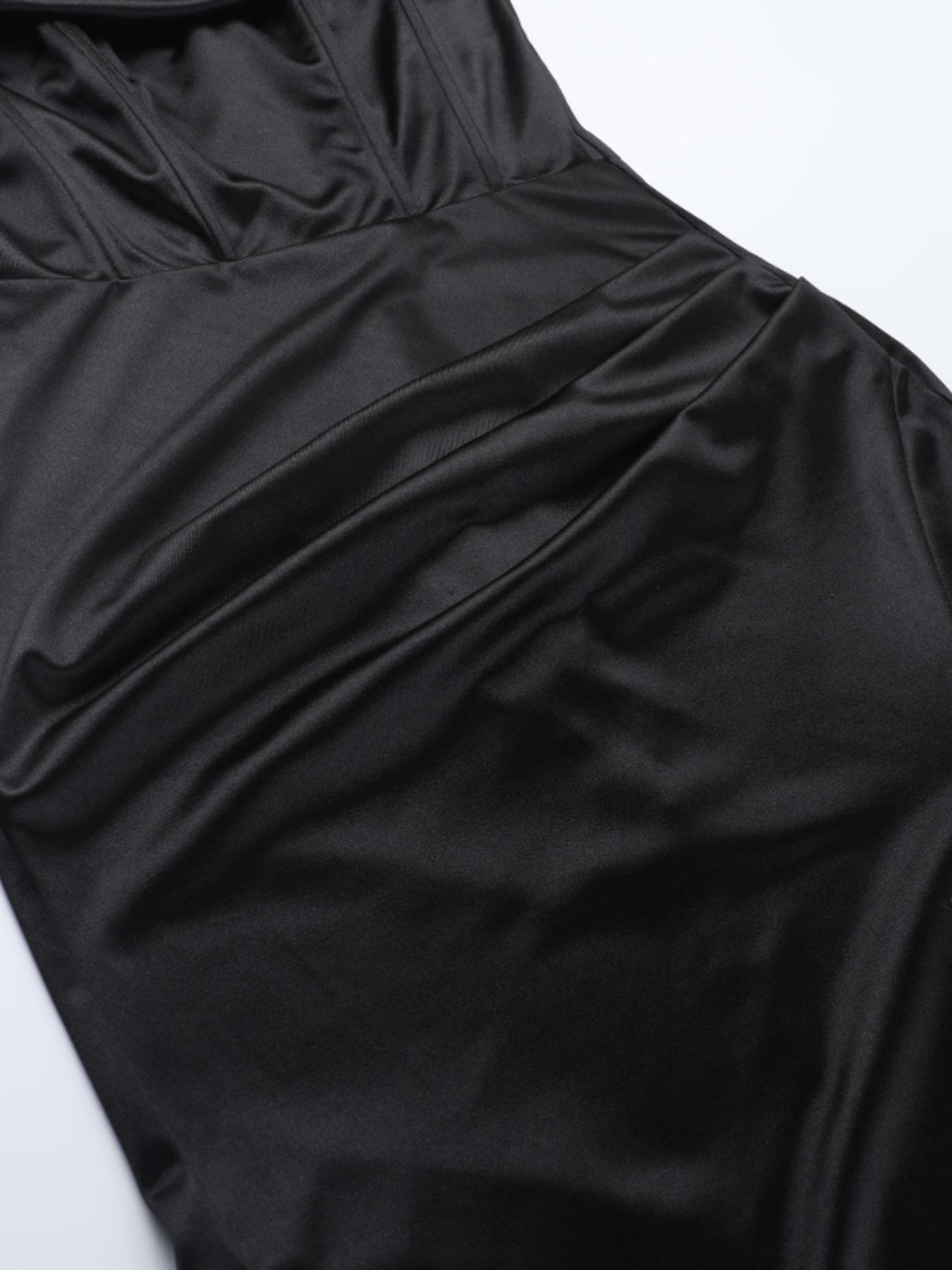 Elegant Satin Dress with Drop Shoulder Design, Waist Cinching & Split Thigh Detailing, Perfect for Special Occasions, Aesthetic