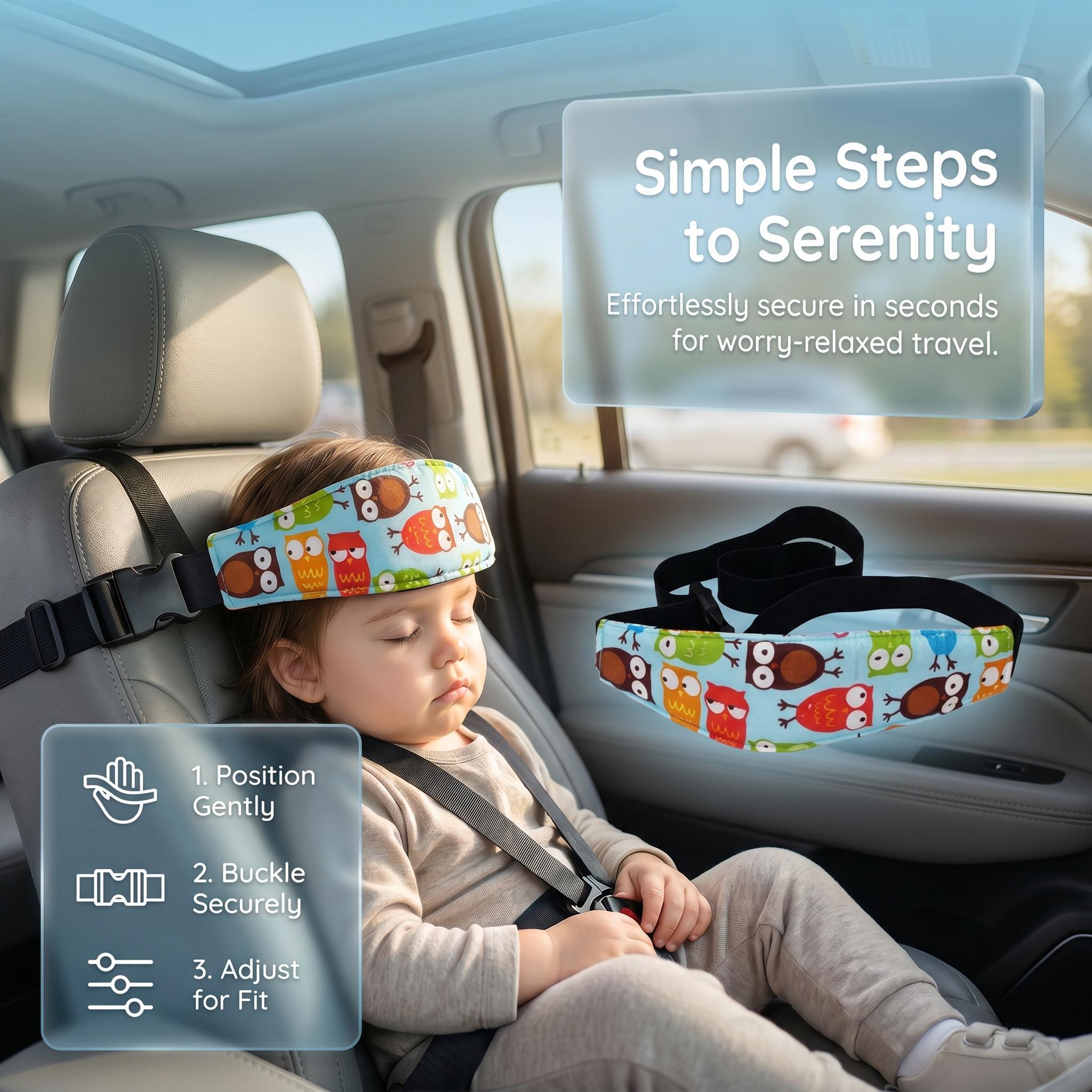 Cute Cartoon Soft Car Headrest Sleep Belt, Adjustable Safety Sleeping Strap for Car Seats, Creative Car Interior Accessory (1 pc)-YY0