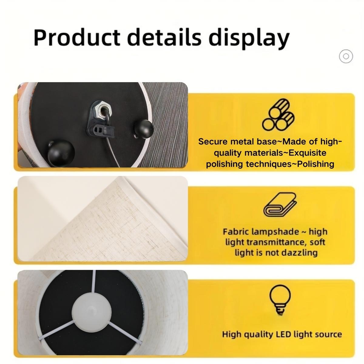 Small Bedside Lamp, Bohemian Style Living Room Table Lamp, USB Powered Night Light, Linen & Floral Cloth Shade, Metal Base, Kids' Room Decor