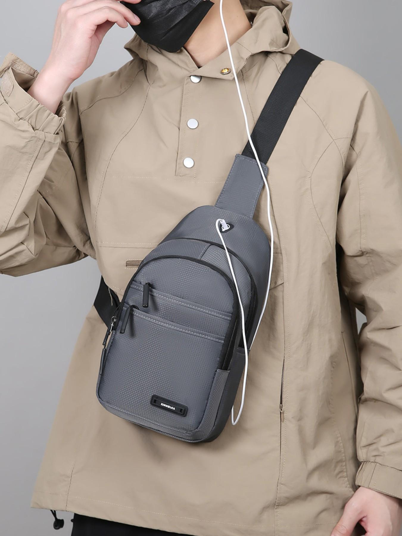 Men's Casual Nylon Chest Bag, Multi-Functional Zipper Pouch, Comfortable Outdoor Sports, Cycling, Commuting, Adjustable Strap Backpack