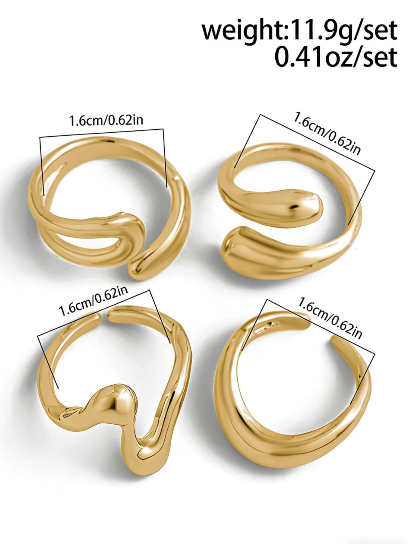 Women's Hip-Hop Style Geometric Joint Ring Set, Solid Zinc Alloy, Sexy Design, Four-Piece Jewelry Kit, All-Season Accessory