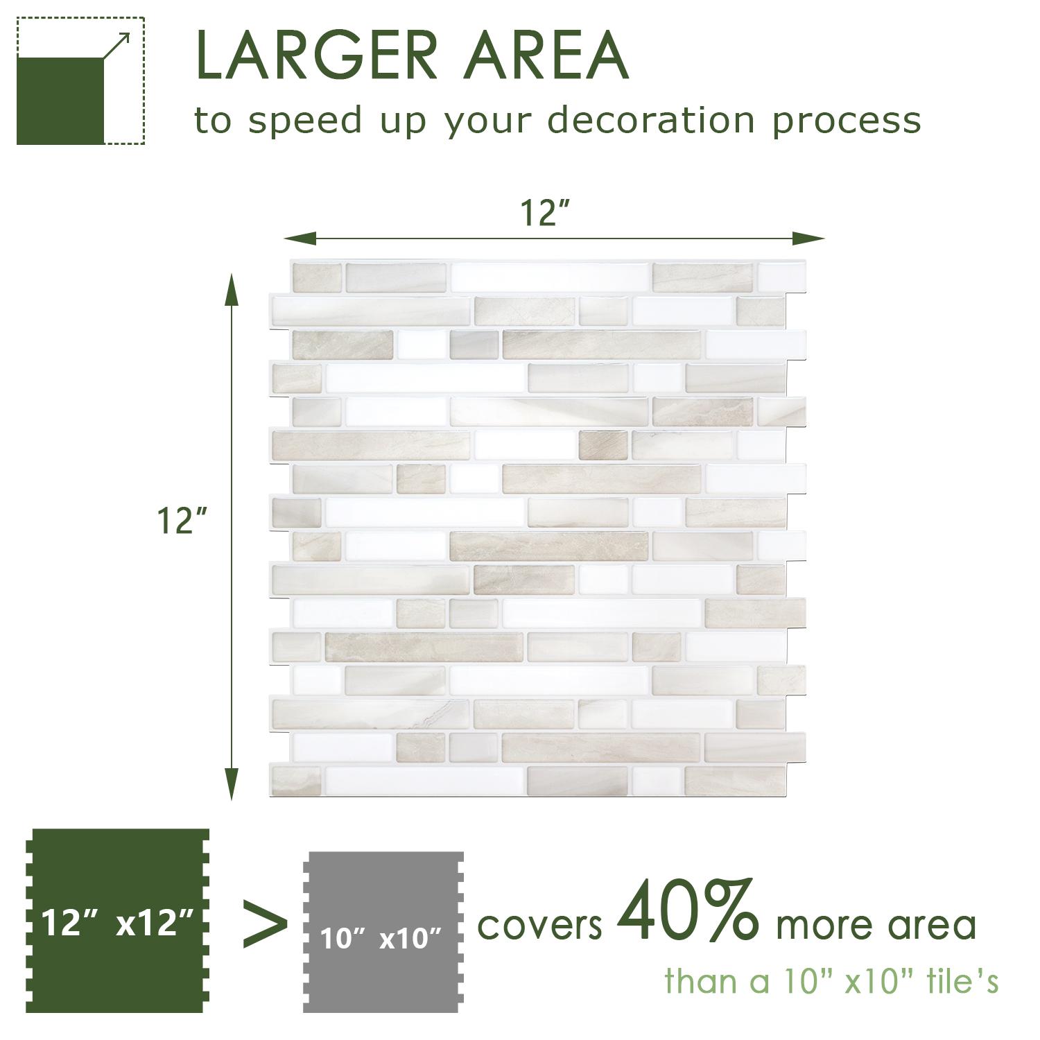 STICKGOO 10PCS Thicker Design Peel and Stick Tile Backsplash, 12”×12”Stick on Backsplash for Kitchen, Self Adhesive Tile for Bathroom(10 Sheets, Beige & White)