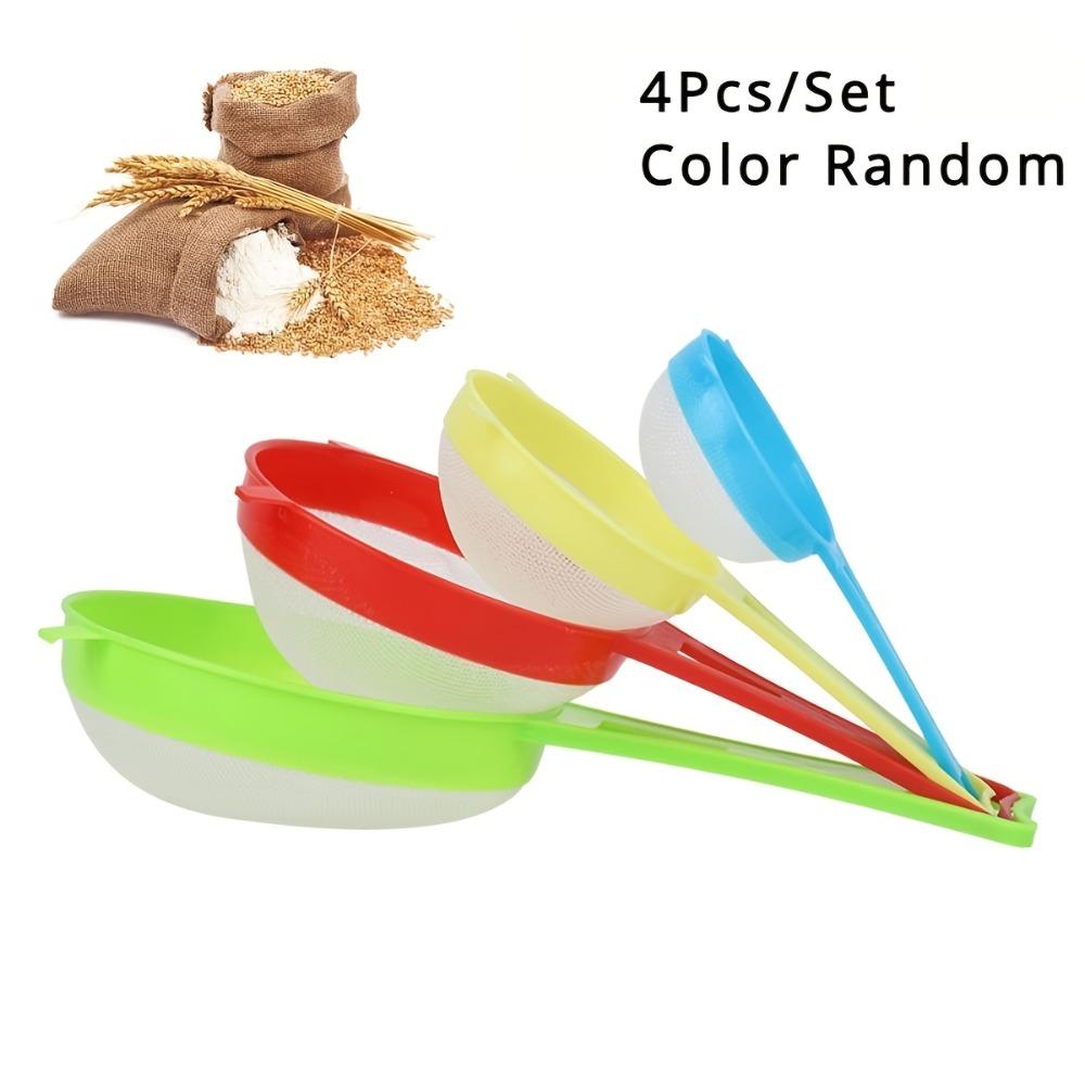 Easy-to-Clean 4pcs Kitchen Strainer Set with Handles, Kitchen Strainer Utensils, Perfect for Powdered Sugar, Soy Milk, Flour & Rice Washing, Essential Baking Gadgets, Food Colander Kitchenware