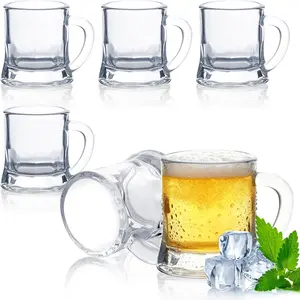 6Pcs Mini Beer Mug Shot Glasses,2 Oz Clear Shot Glasses Bulk with Handles, Freezable Beer Mug,Mini Mugs for Holidays, Parties, and Barbecues
