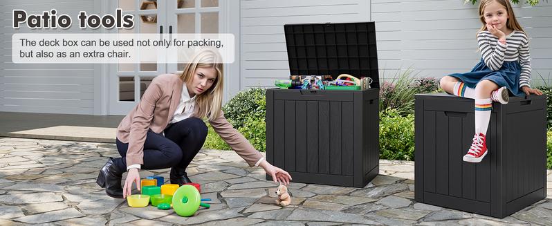 31 Gallon Outdoor Storage Box, Waterproof Deck Box with Lockable Lid, All-Weather Resin Patio Storage for Garden, Yard, Porch & Poolside-Christmas Gifts.