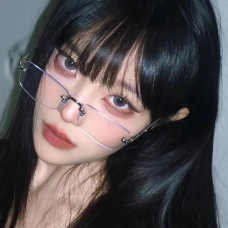2pcs Korean Transparent Square Rimless Glasses Vintage Y2K Eyewear Glasses Frameless Fashion Harajuku Anti-blue Optical Eyeglass