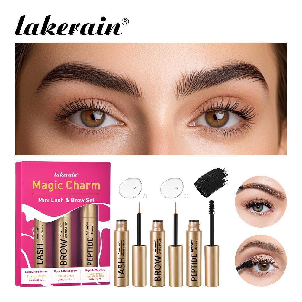 Enhanced Eyelash & Brow Kit, Mini Liquid Enhancer Set with Nourishing Lash Lifting Serum + Lengthening Brow Lifting Serum+ Long-Lasting Peptide Mascara, Natural Extension, Eye Makeup