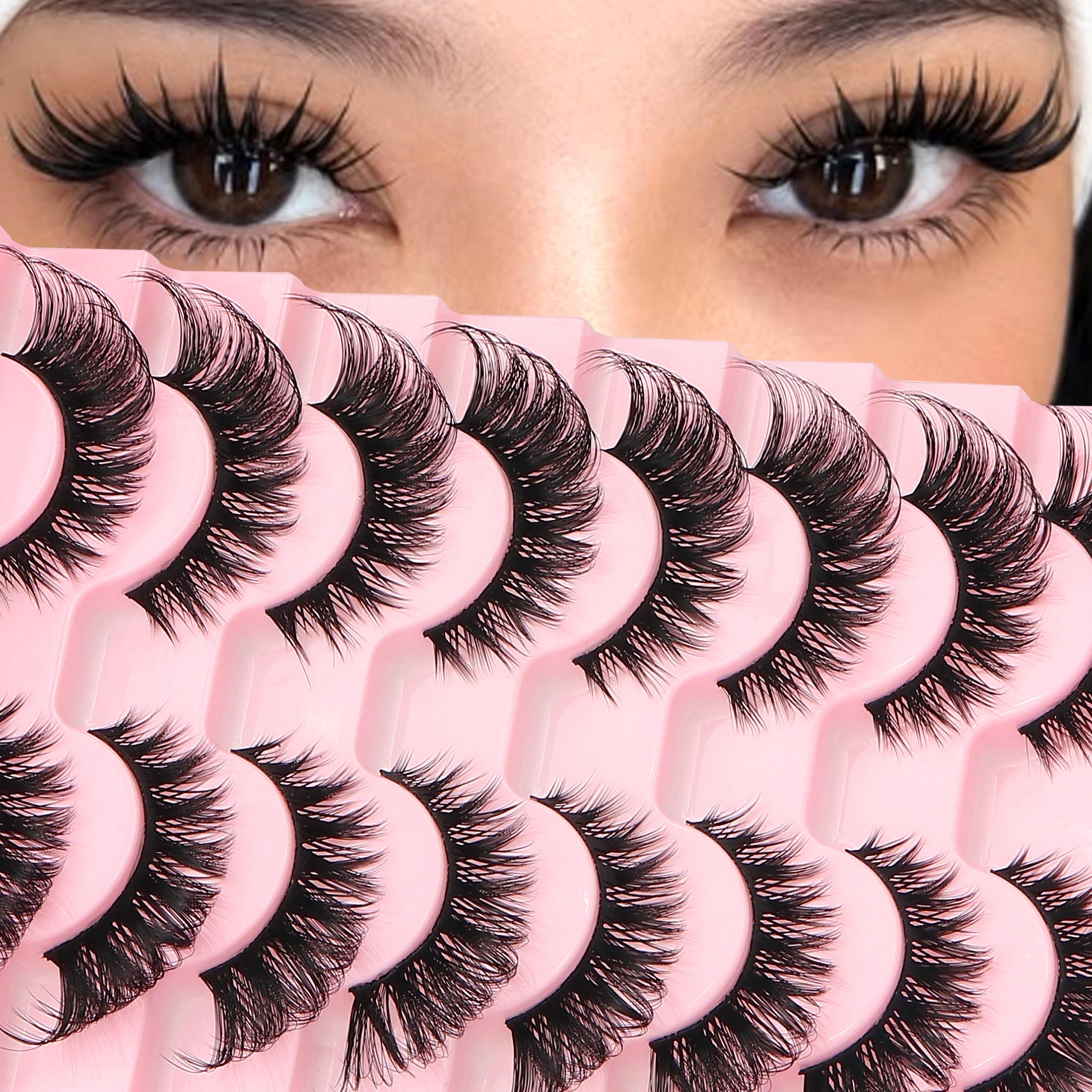 10 Pairs Fluffy Russian Dense DD Curl Cosmetic False Eyelashes, Long-Lasting Cat Eye Makeup, Reusable Strip Lashes for Beginners, Beginner Friendly Eyelashes