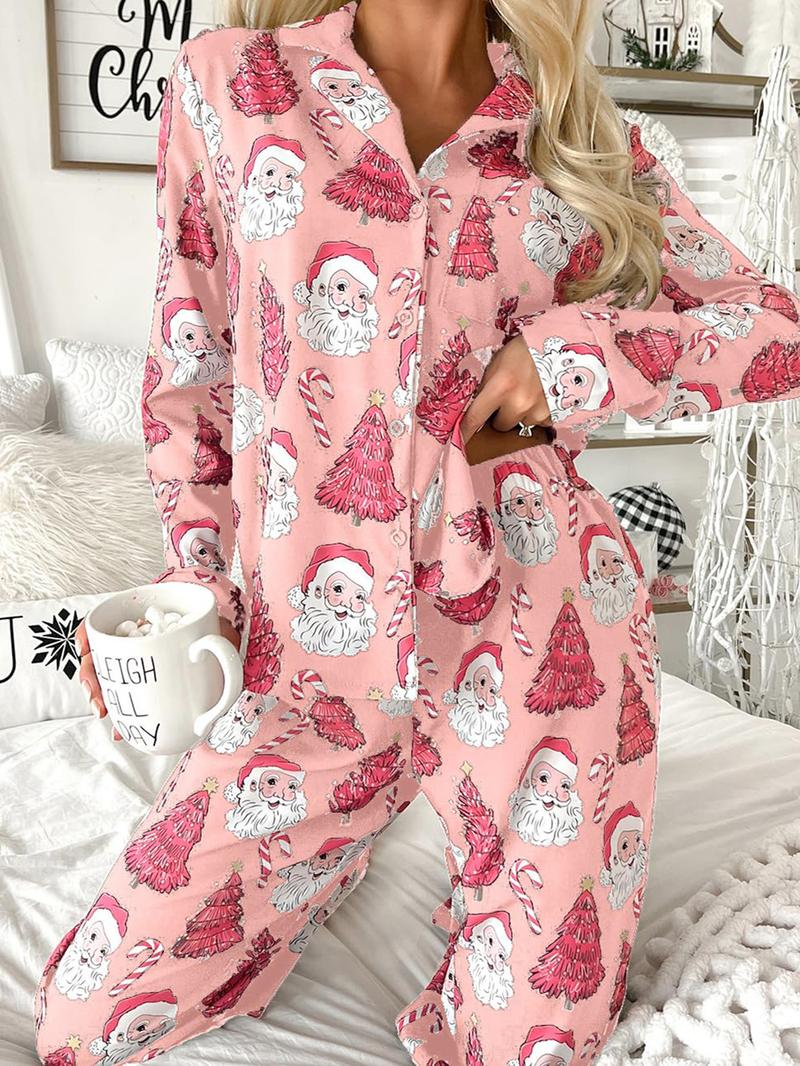 Women's Christmas Print Pajamas Set, Nightwear Lounge Set, Casual Home Wear Loungewear, Soft & Cozy Sleepwear for All Seasons, Perfect Gift Idea