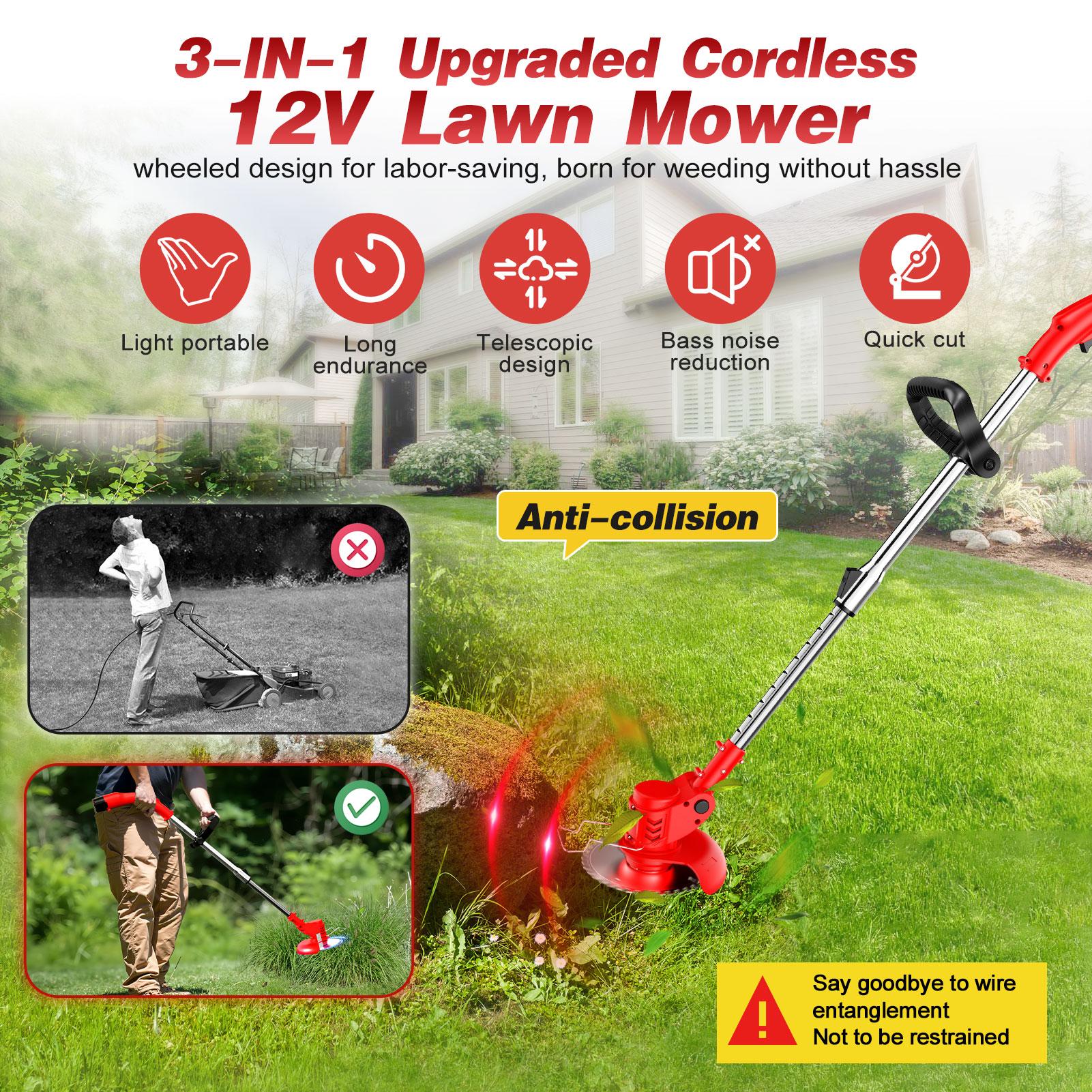 Electric Weed Wacker Battery Expandable cordless Weed Eater with 2 Batteries Motor 3-in-1 Adjustable Kit BrushlessString Trimmer/Grass Trimmer/Lawn Mower Multi-Purpose lightweight Telescopic Handle Perfect Partner for Garden and yard Lawn Care