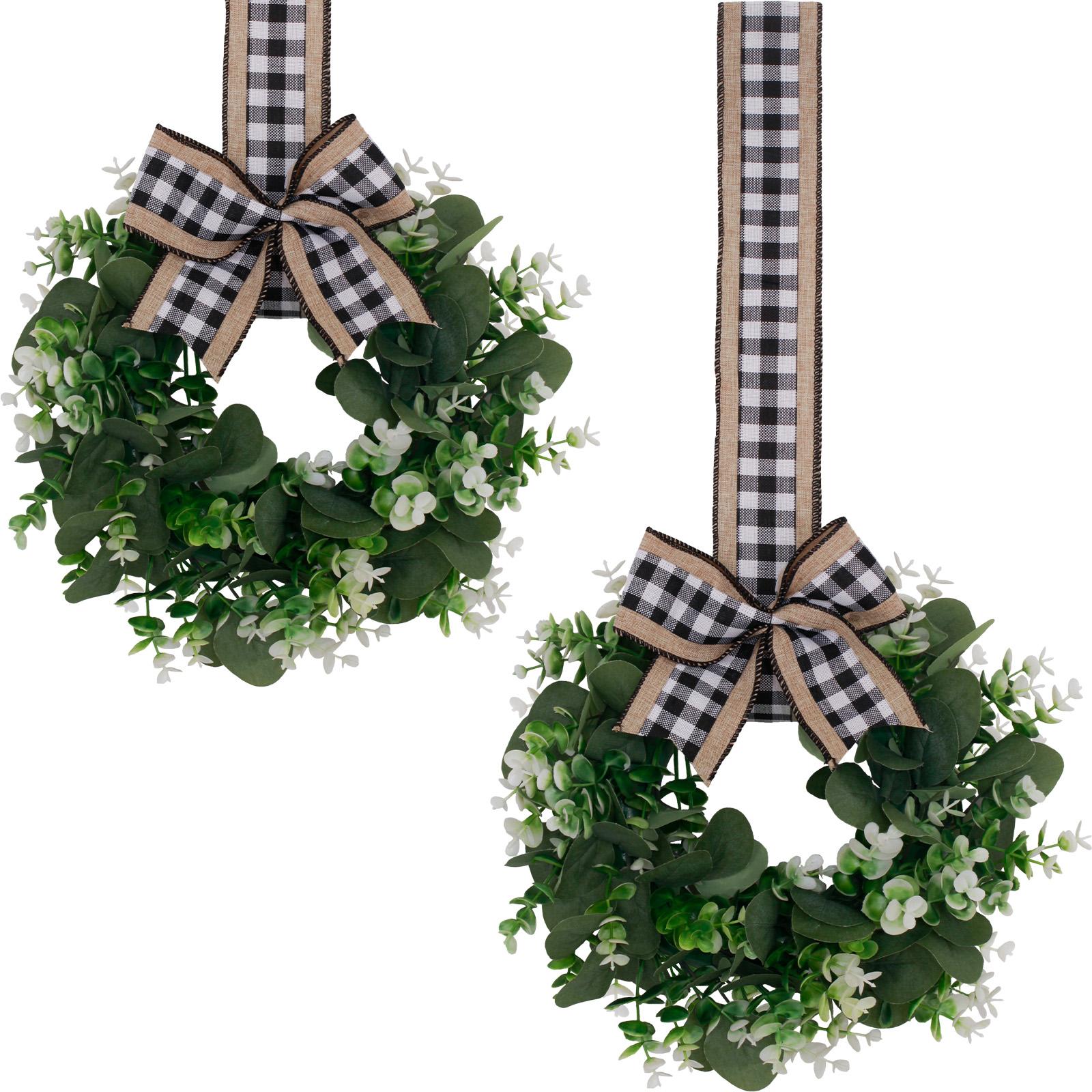 2 Piece Bowknot Artificial Eucalyptus Leaf Wreath Hanging Decoration, Decorative Floral Garland for Home & Party Use