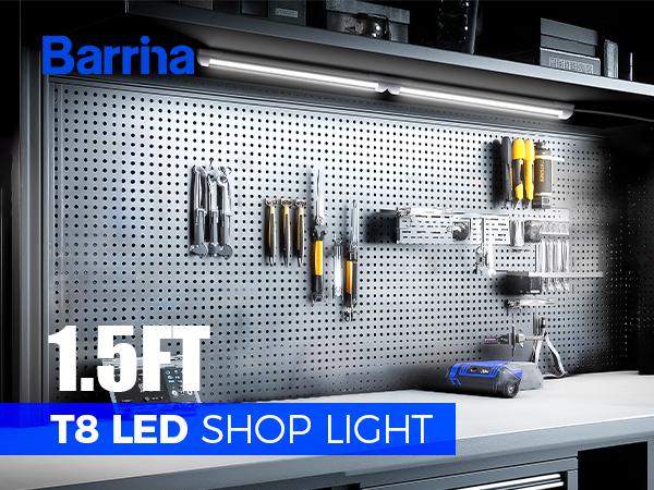 Barrina 5000K 1.5FT LED Shop Light, 3450LM, 25W, T8 Under Cabinet Lighting, Workbench, Workshop, Room, Kitchen, Tube Light, Linkable Ceiling Lights Fixture with Built-in ON/Off Switch, ETL, 2 Packs
