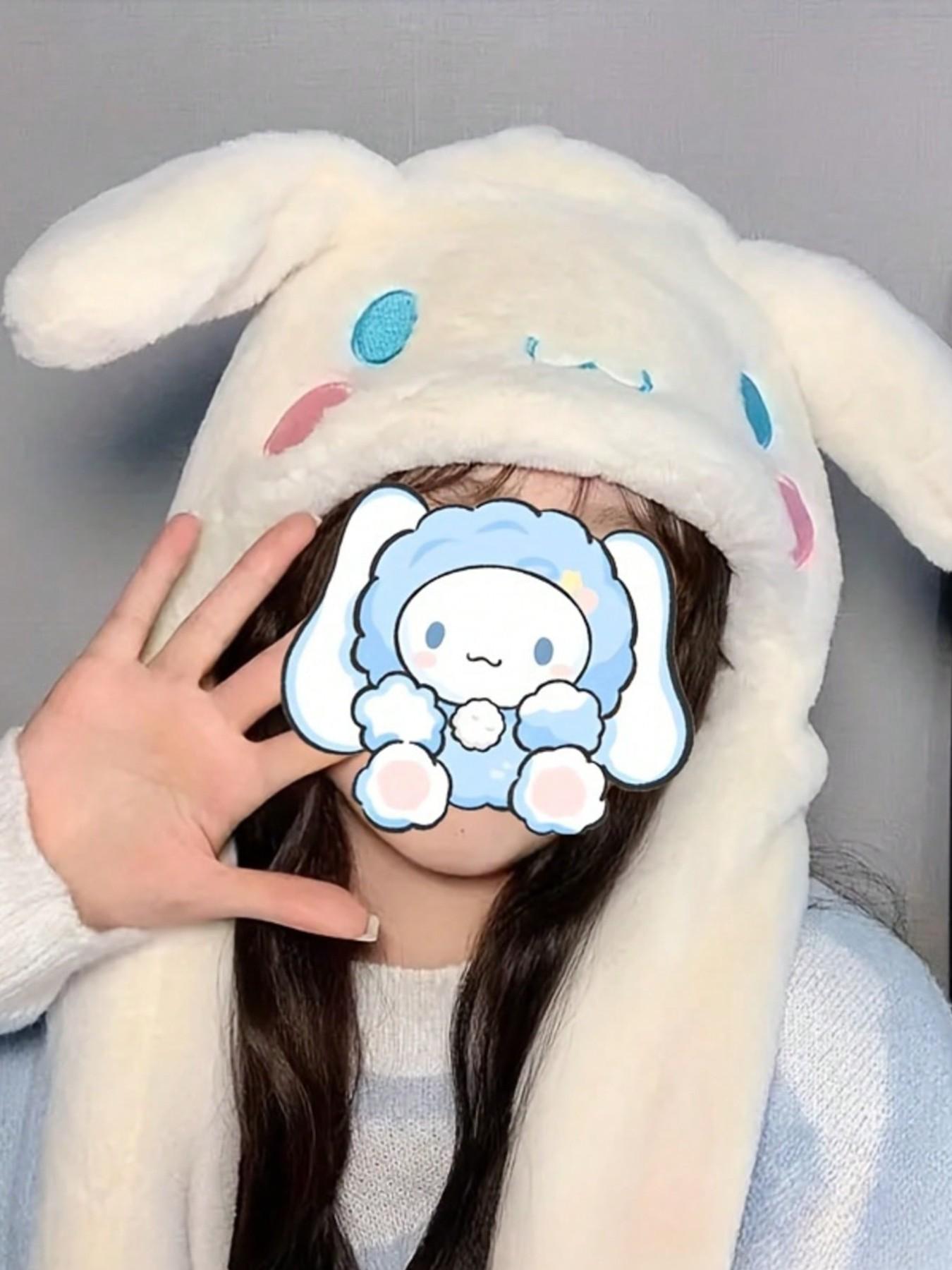 Women's Sanrio Cinnamoroll Plush Ear Hat, Cute Rabbit Cap with Soft Ears, Warm and Cozy, Perfect for Autumn Winter
