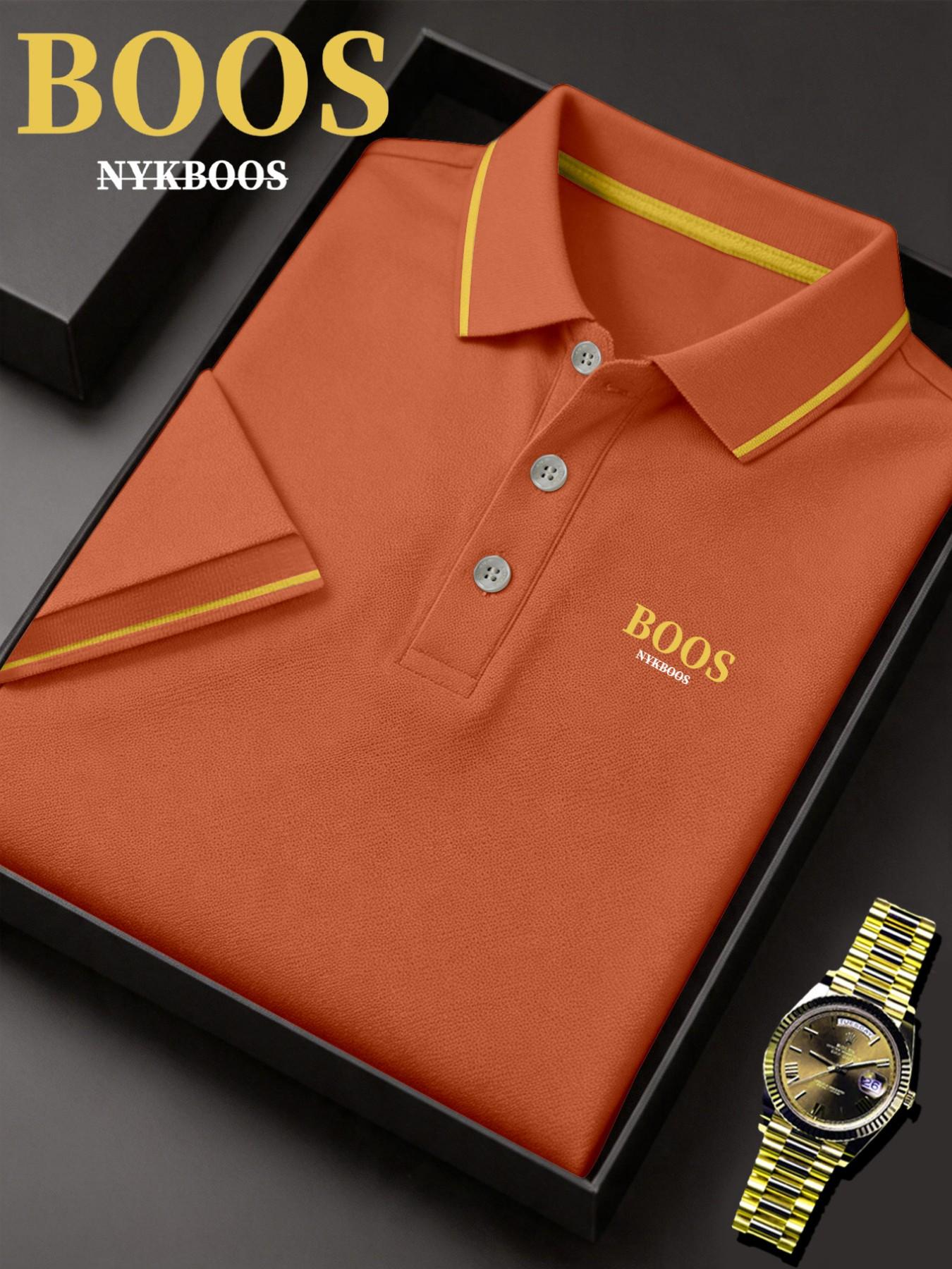 Lb5031 Classic Boss Logo Print Men's Fitted Polo Shirt, Elastic Casual Breathable All-Season Comfortable Durable High-End Polo